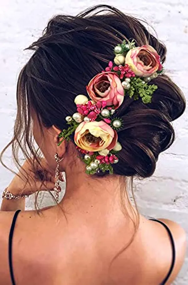 Dark_Pink_Artificial_Rose_Flowers_Hair_Vein_For_Women_&_Girls