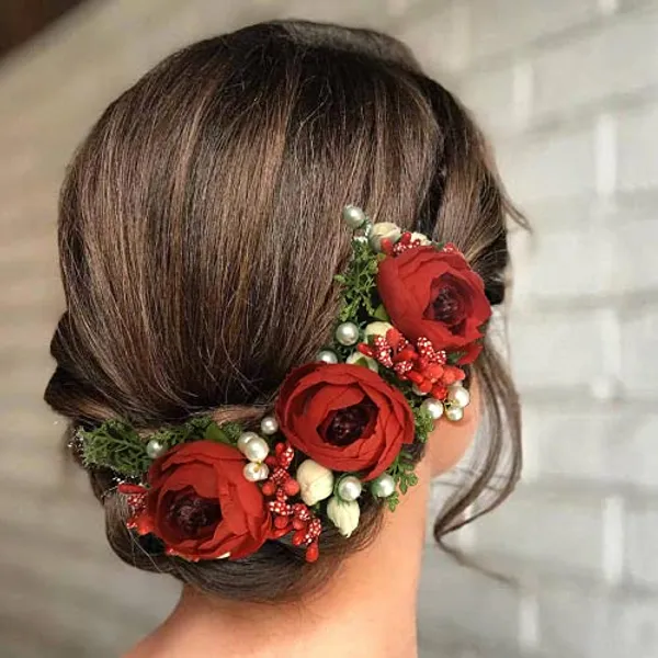 Dark_Red_Artificial_Rose_Flowers_Hair_Vein_For_Women_&_Girls