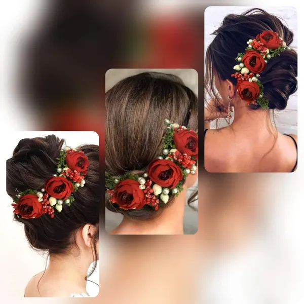 Dark_Red_Artificial_Rose_Flowers_Hair_Vein_For_Women_&_Girls