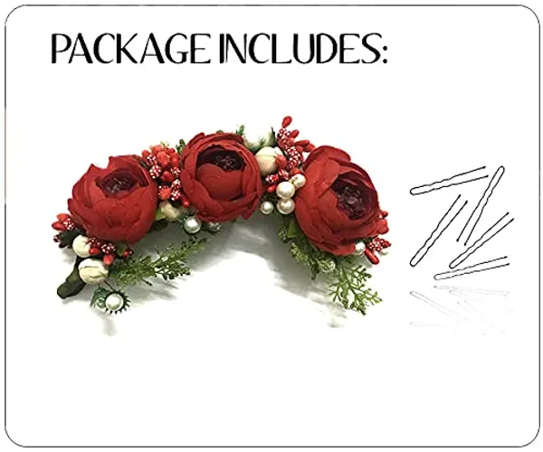 Dark_Red_Artificial_Rose_Flowers_Hair_Vein_For_Women_&_Girls