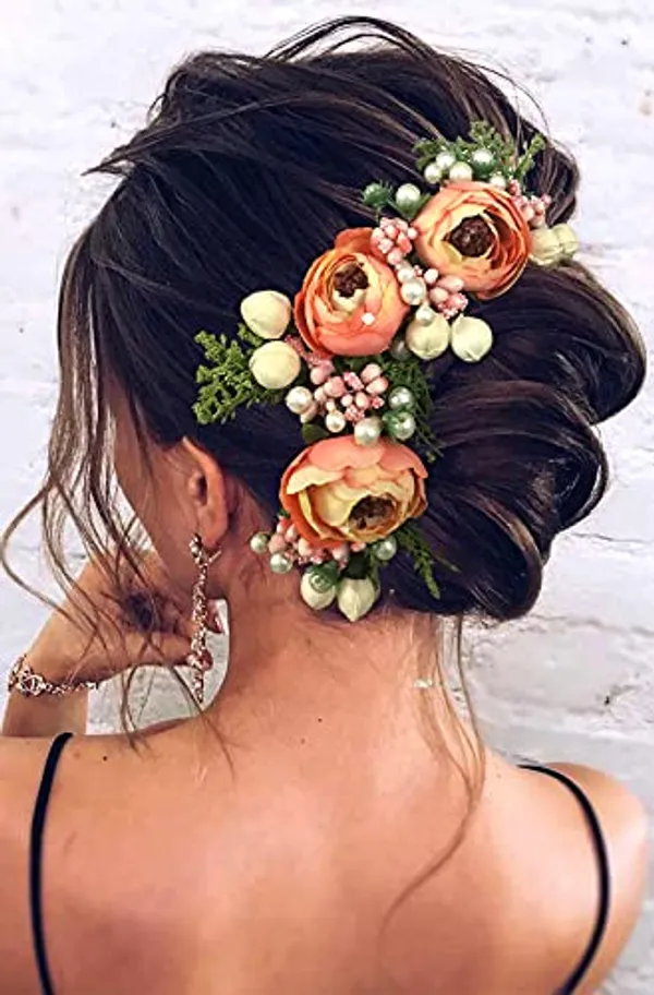 Peach_Artificial_Rose_Flowers_Hair_Vein_For_Women_&_Girls
