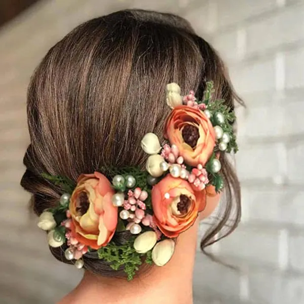 Peach_Artificial_Rose_Flowers_Hair_Vein_For_Women_&_Girls