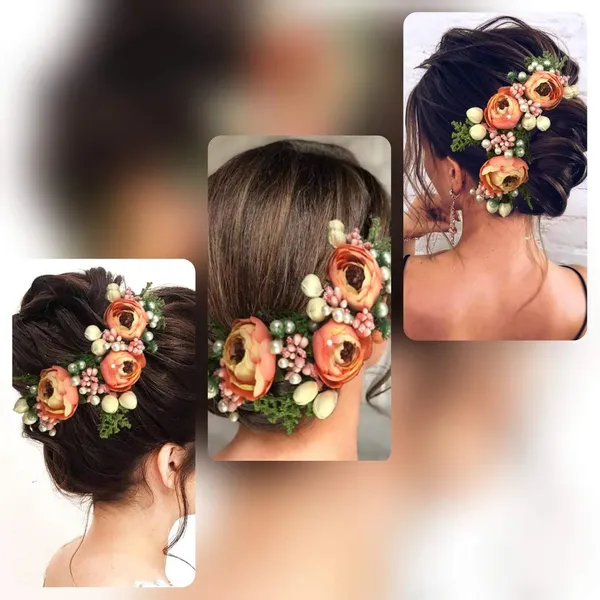 Peach_Artificial_Rose_Flowers_Hair_Vein_For_Women_&_Girls