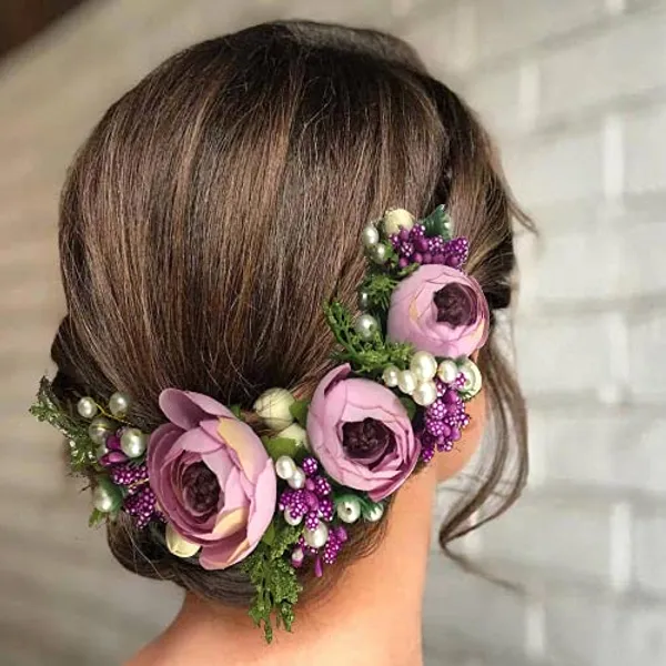 Purple_Artificial_Rose_Flowers_Hair_Vein_For_Women_&_Girls