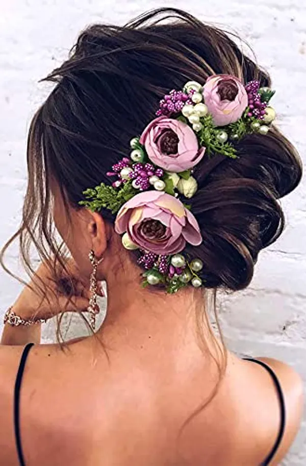 Purple_Artificial_Rose_Flowers_Hair_Vein_For_Women_&_Girls
