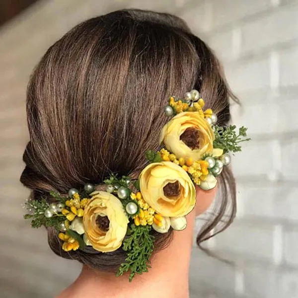 Yellow_Artificial_Rose_Flowers_Hair_Vein_For_Women_&_Girls