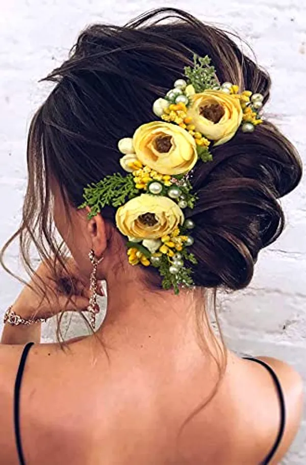 Yellow_Artificial_Rose_Flowers_Hair_Vein_For_Women_&_Girls