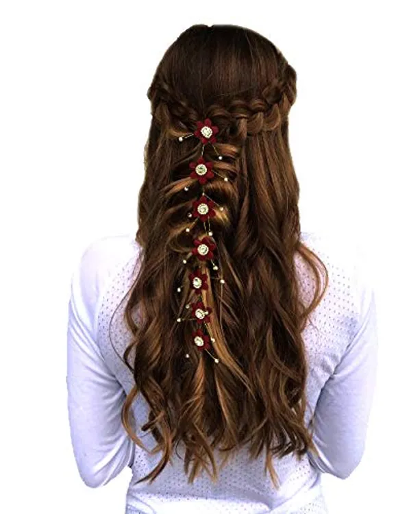Maroon_Artificial_Flower_Hair_Vein_Accessories_For_Women