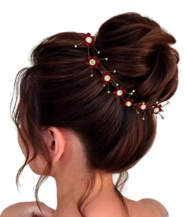 Maroon_Artificial_Flower_Hair_Vein_Accessories_For_Women