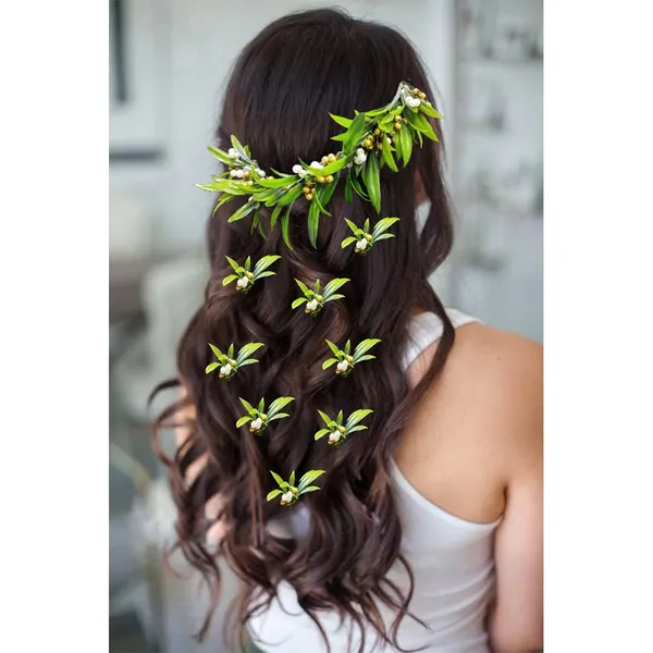 2409/2410_-_Green_Artificial_Leaves_With_Pearls_Designed_Hairpin/Juda_Pin