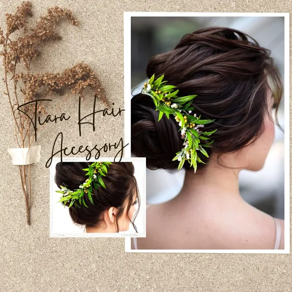 2409/2410_-_Green_Artificial_Leaves_With_Pearls_Designed_Hairpin/Juda_Pin