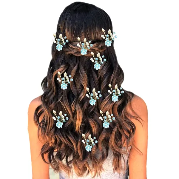Pack_of_10_Blue_Artificial_Flower_With_Pearl_Hair_Pin_Decoration_Accessories_Pins