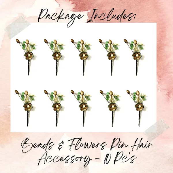 Pack_of_10_Green_Artificial_Flower_With_Pearl_Hair_Pin_Decoration_Accessories_Pins