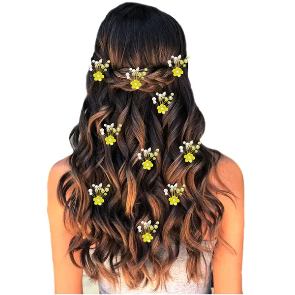 Pack_of_10_Light_Yellow_Artificial_Flower_With_Pearl_Hair_Pin_Decoration_Accessories_Pins