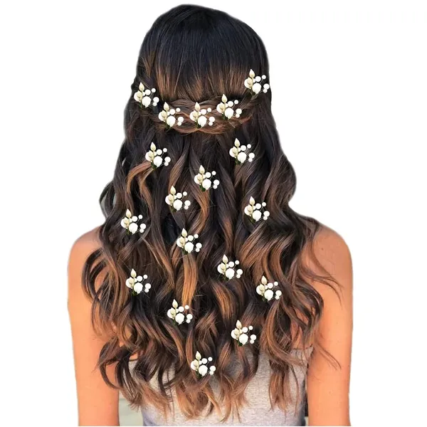 White_Artificial_Flowers_With_Golden_Pearls_Hair_Pin_Accessories_For_Women_Pack_Of_18_Pins