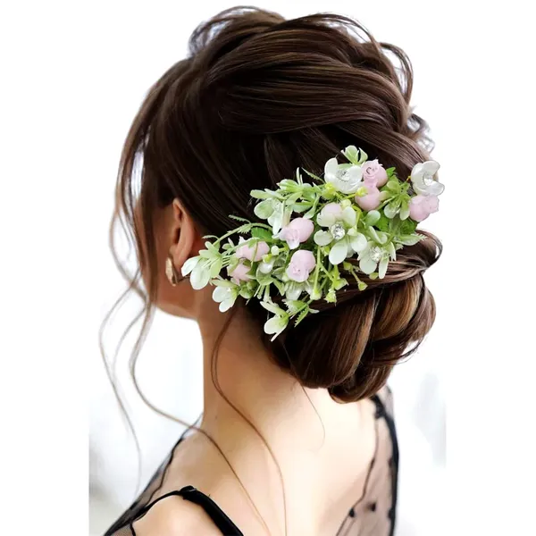 Baby_Pink_Artificial_Flower_With_Leaf_Designed_With_Stones_&_Pearls_Made_Hair_Pin
