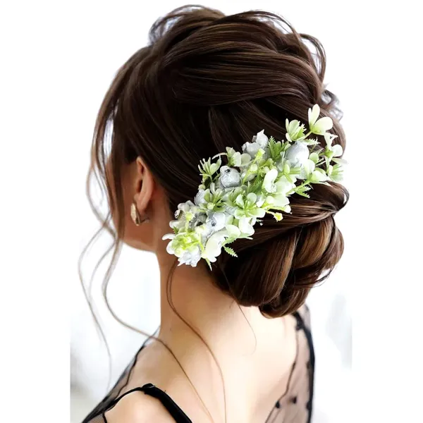 Silver_Artificial_Flower_With_Leaf_Designed_With_Stones_&_Pearls_Comb_Slide