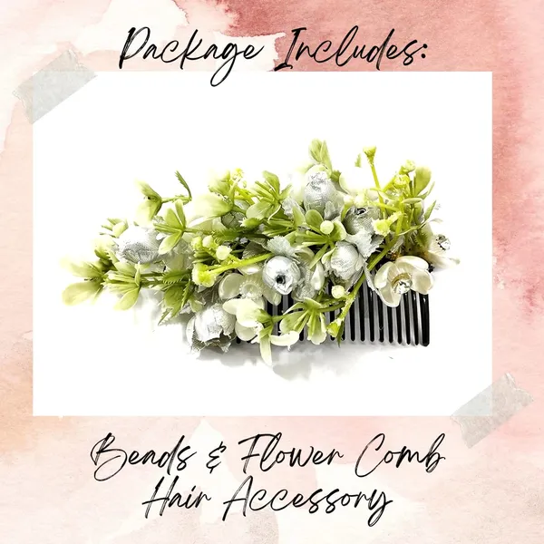 Silver_Artificial_Flower_With_Leaf_Designed_With_Stones_&_Pearls_Comb_Slide