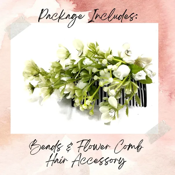 White_Artificial_Flower_With_Leaf_Designed_With_Stones_&_Pearls_Comb_Slide