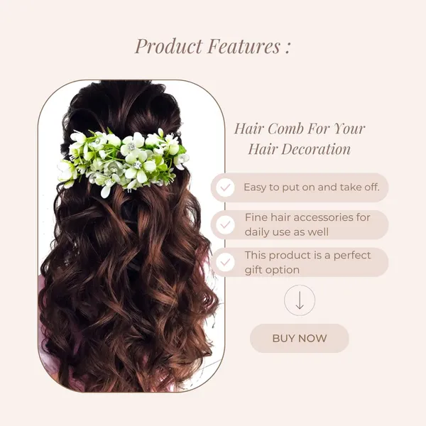 Cream_Artificial_Flower_With_Leaf_Designed_With_Stones_&_Pearls_Comb_Slide