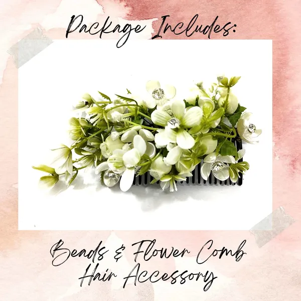 Cream_Artificial_Flower_With_Leaf_Designed_With_Stones_&_Pearls_Comb_Slide
