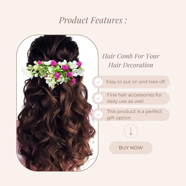 Dark_Pink_Artificial_Flower_With_Leaf_Designed_With_Stones_&_Pearls_Comb_Slide
