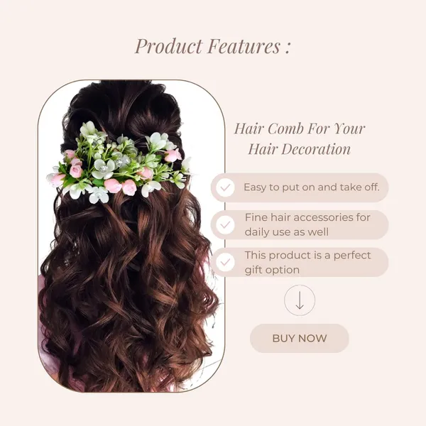 Peach_Artificial_Flower_With_Leaf_Designed_With_Stones_&_Pearls_Comb_Slide
