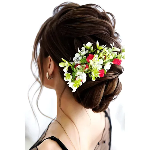 Red_Artificial_Flower_With_Leaf_Designed_With_Stones_&_Pearls_Comb_Slide