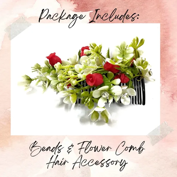 Red_Artificial_Flower_With_Leaf_Designed_With_Stones_&_Pearls_Comb_Slide