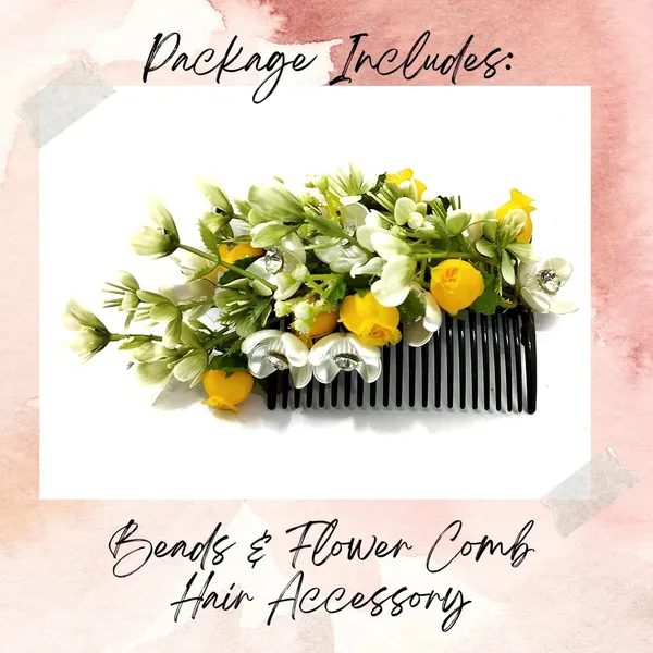 Yellow_Artificial_Flower_With_Leaf_Designed_With_Stones_&_Pearls_Comb_Slide