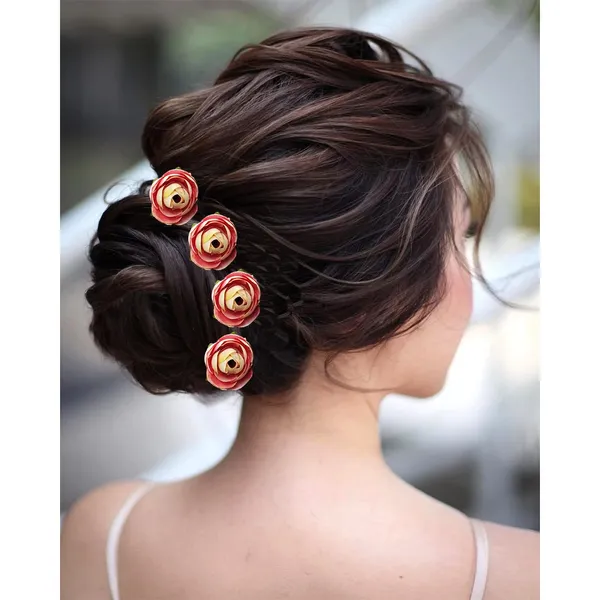 Peach_Artificial_Rose_Flower_Made_Hair_Pin