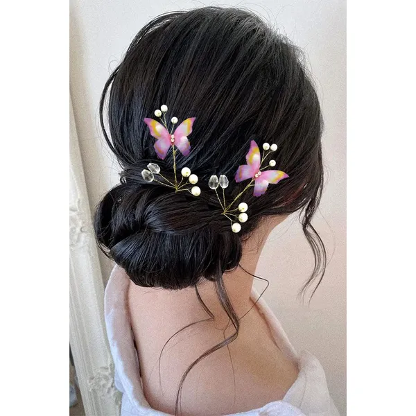 Peach_Fabric_Butterfly_With_Pearls_And_Stones_Hair_Pin_Accessories_For_Women