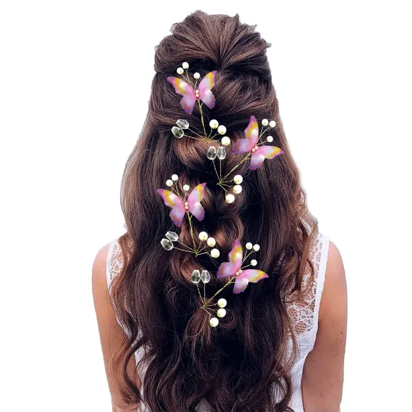 Peach_Fabric_Butterfly_With_Pearls_And_Stones_Hair_Pin_Accessories_For_Women