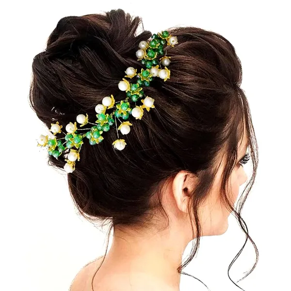 Dark_Green_Artificial_Stone_Made_Flowers_With_Pearls_Designed_Hair_Pins
