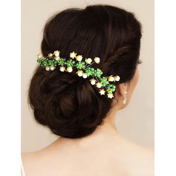 Dark_Green_Artificial_Stone_Made_Flowers_With_Pearls_Designed_Hair_Pins