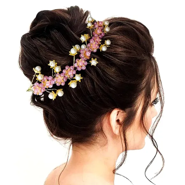Dark_Pink_Artificial_Stone_Made_Flowers_With_Pearls_Designed_Hair_Pins