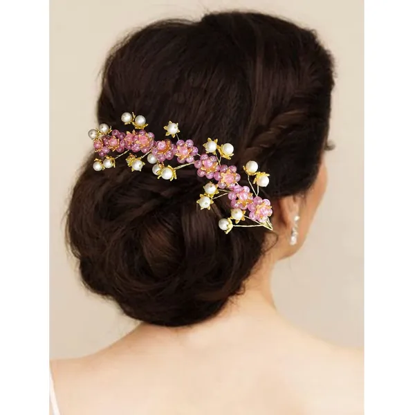 Dark_Pink_Artificial_Stone_Made_Flowers_With_Pearls_Designed_Hair_Pins
