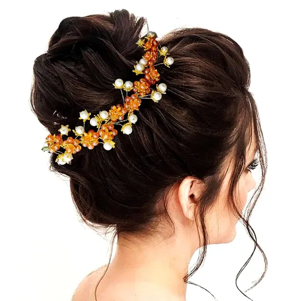 Orange_Artificial_Stone_Made_Flowers_With_Pearls_Designed_Hair_Pins