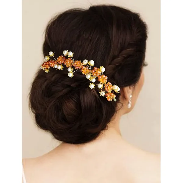 Orange_Artificial_Stone_Made_Flowers_With_Pearls_Designed_Hair_Pins