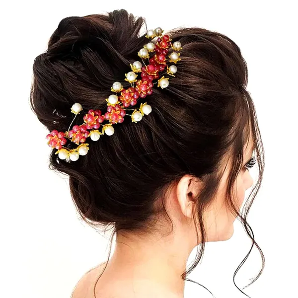 Red_Artificial_Stone_Made_Flowers_With_Pearls_Designed_Hair_Pins