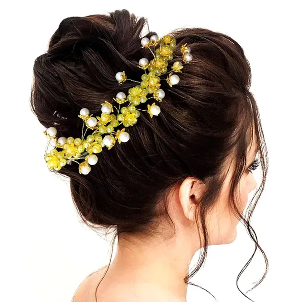 Yellow_Artificial_Stone_Made_Flowers_With_Pearls_Designed_Hair_Pins