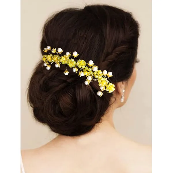 Yellow_Artificial_Stone_Made_Flowers_With_Pearls_Designed_Hair_Pins