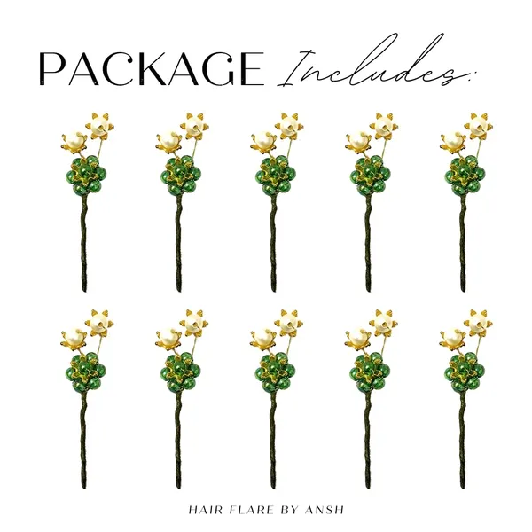 Pack_of_10_Dark_Green_Artificial_Stone_Made_Flowers_With_Pearls_Designed_Hair_Pins_Pins