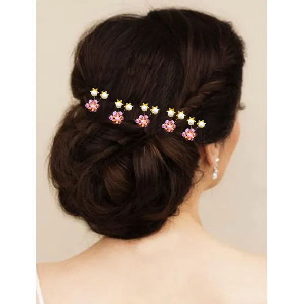 Pack_of_10_Dark_Pink_Artificial_Star_Stone_Flowers_With_Pearls_Hair_Pins_Accessories_Pins