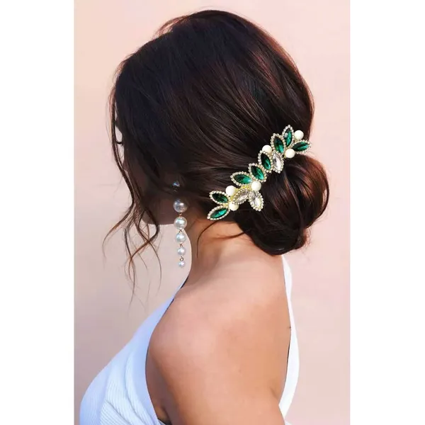 Green_Artificial_Barrette_Hair_Pin_For_Women_&_Girls