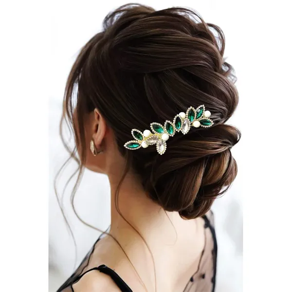 Green_Artificial_Barrette_Hair_Pin_For_Women_&_Girls