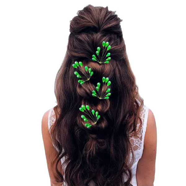 Pack_of_4_Dark_Green_Leaf_Designed_Pearl_And_Beads_Artificial_Hair_Pin_For_Women_Pins