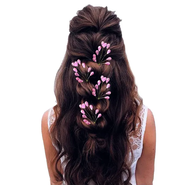 Dark_Pink_Colurful_Stones_Made_With_Metal_Wires_Artificial_Hair_Pins_For_Women_&_Girls