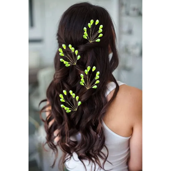 Light_Green_Colurful_Stones_Made_With_Metal_Wires_Artificial_Hair_Pins_For_Women_&_Girls