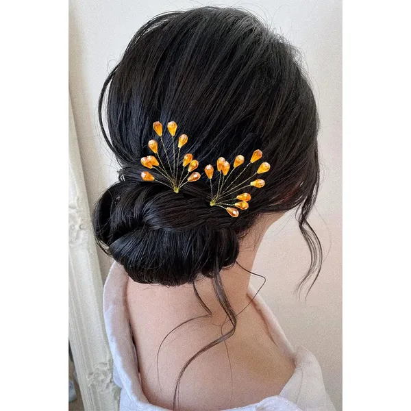 Pack_of_4_Orange_Leaf_Designed_Pearl_And_Beads_Artificial_Hair_Pin_For_Women_Pins